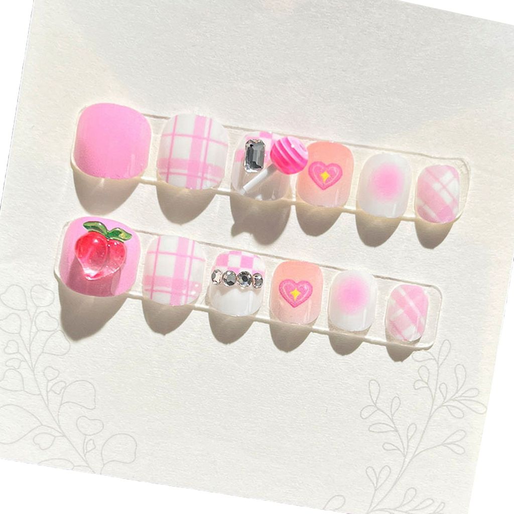 12 Stück Kinder-Cartoon-Nagelkunst-Aufkleber, süßes Blumen-, Wolken- und Herzmuster, Strass-Nagel-Abziehbilder, selbstklebende künstliche Näge...