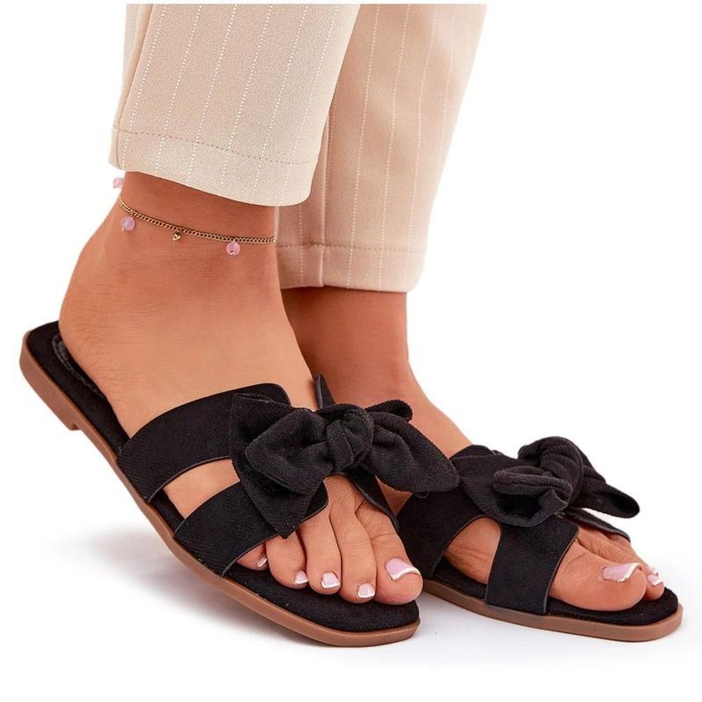 Flache Damen Sandalen Mit Schleife Schwarz Tobin 37