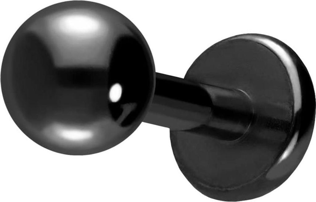 Ohrpiercing, Nasenpiercing Titan Labret mit Push Fit Schwarz Stablänge: 5mm + Stabstärke: 1,2mm + Kugelgröße: 3mm