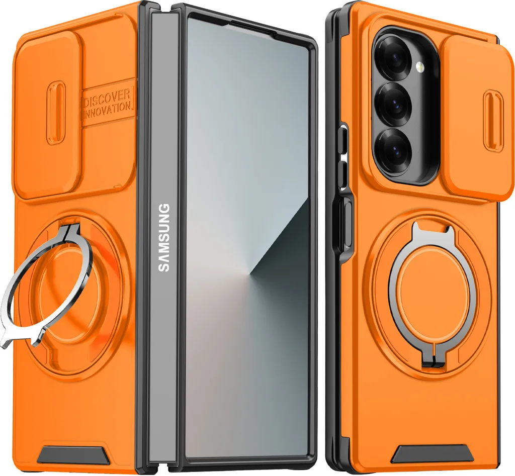 Cover Samsung Z Fold 6 per Bambini e Viaggi: Arancione con Anello