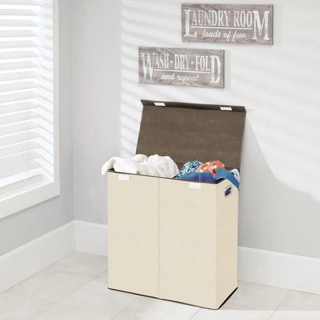 Boîte de rangement crème pliable avec couvercle et poignées de transport