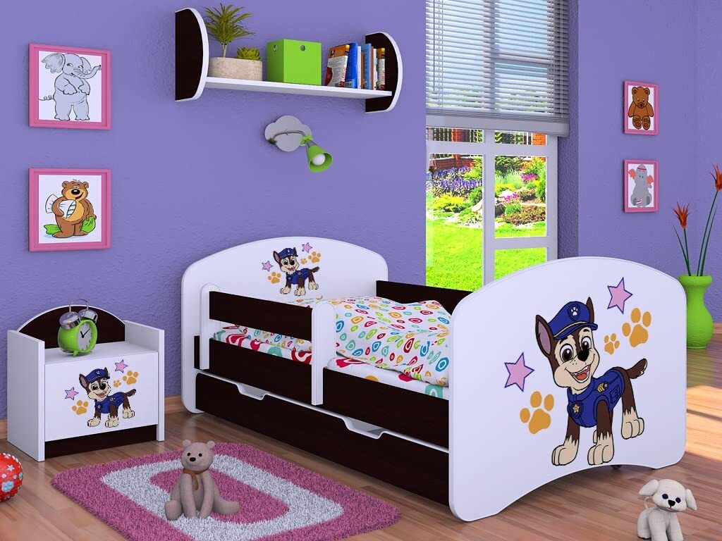 BDW Kinderbett Super Hunde, Babybett Kinderzimmer, Wenge (Motiv 5), 140 x 70 cm