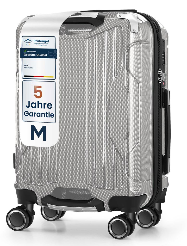 4FLY Hartschalen-Handgepäckkoffer M 54×37×23 cm (36L) aus Polycarbonat – mit TSA-Schloss, 4 Spinner-Doppelrollen & Aluminium-Teleskopgriff