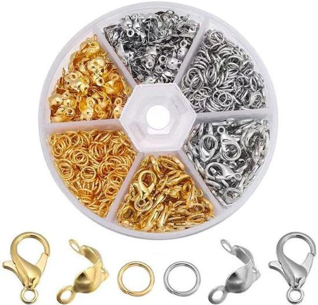 Kit Apprêts Bijoux avec 40 Fermoirs Mousquetons et 400 Anneaux Ouverts