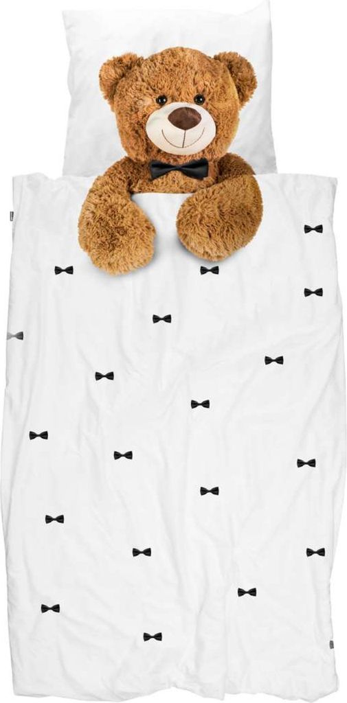 Snurk Baumwollbettwäsche Teddy 135 x 200 cm + 80x80 cm Farbe Weiss mit Teddymotiv