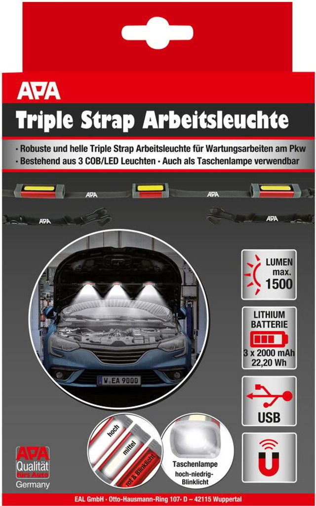 APA LED-Arbeitsleuchte Triple Strap 1500 lm 3-fach