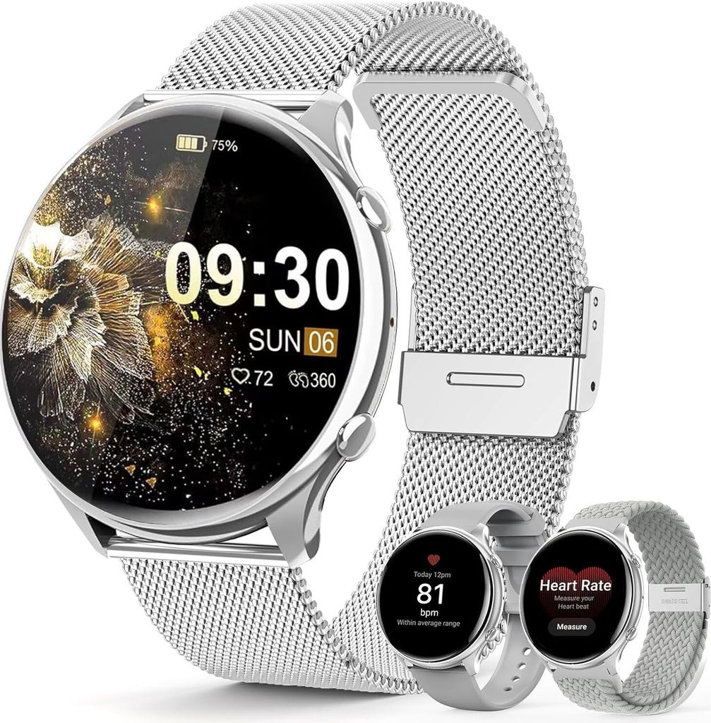 Smartwatch Damen mit Telefonfunktion, 1,39" TFT HD Touchscreen, IP67 Wasserdicht 120 Sport SpO2 Pulsuhr Menstruationszyklus Schlafmonitor iOS Android