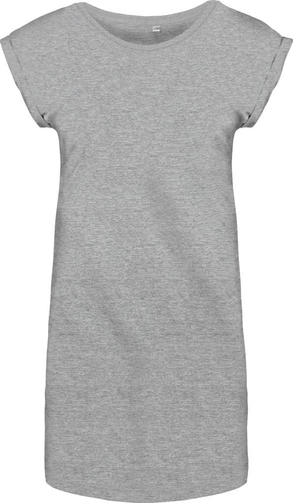 Kariban Damen Long T-Shirt Kleid Kurzarm Mini Shirtkleid Lang Shirt, Größe:S/M, Farbe:Light Grey Heather