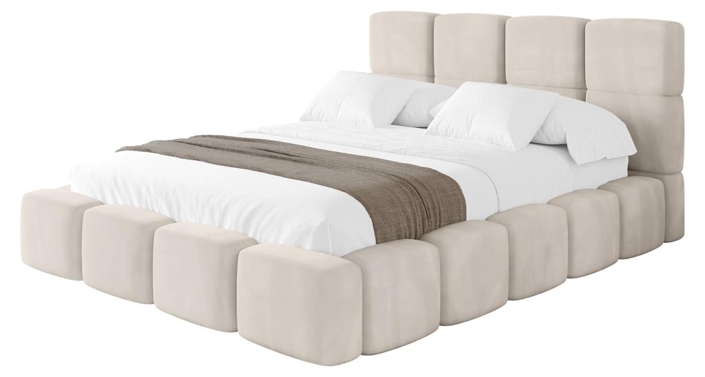 ALTDECOR Polsterbett mit Bettkasten - NATA 140x200 Beige, Bett mit Kopfteil, Boxbett mit Matratze H3/H4, Doppelbett mit Stauraum