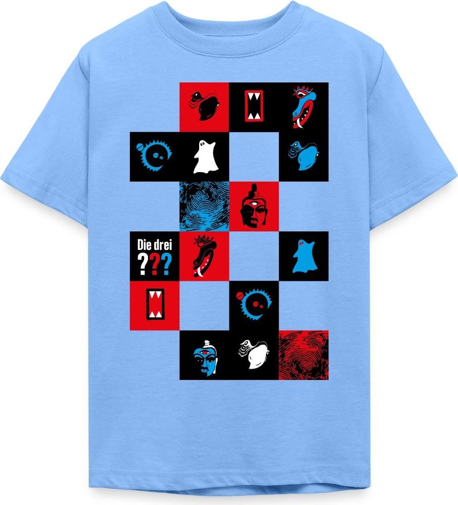 Spreadshirt Die Drei Fragezeichen Kacheldesign Teenager T-Shirt, 152/164 (12-14 Jahre), Himmelblau