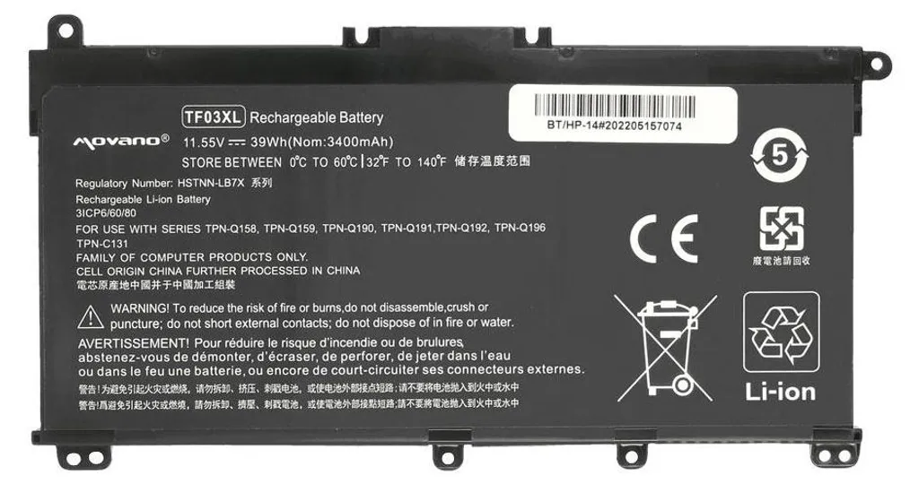 Batterie TF03XL pour HP Pavilion 14-BF 14-BP 15-CD Haute Capacité 41.7Wh - 5