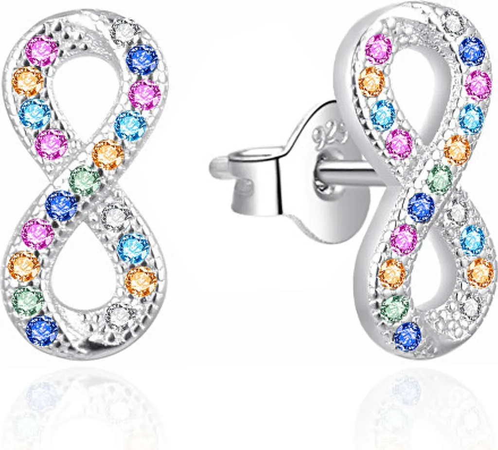 Boucles d'oreilles infini argent hypoallergénique et zircons colorés