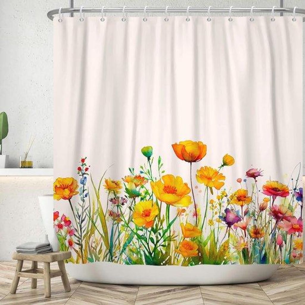 Bunte Blüten Duschvorhang wasserdicht 180x180 cm
