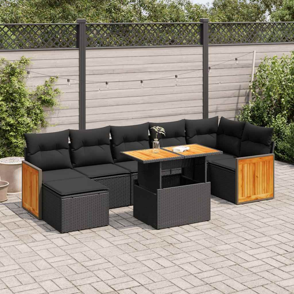 "Rabatt" 8-tlg. Garten-Sofagarnitur - mit sofa - mit Kissen Schwarz Poly Rattan - Lounge-Dining set CC12173