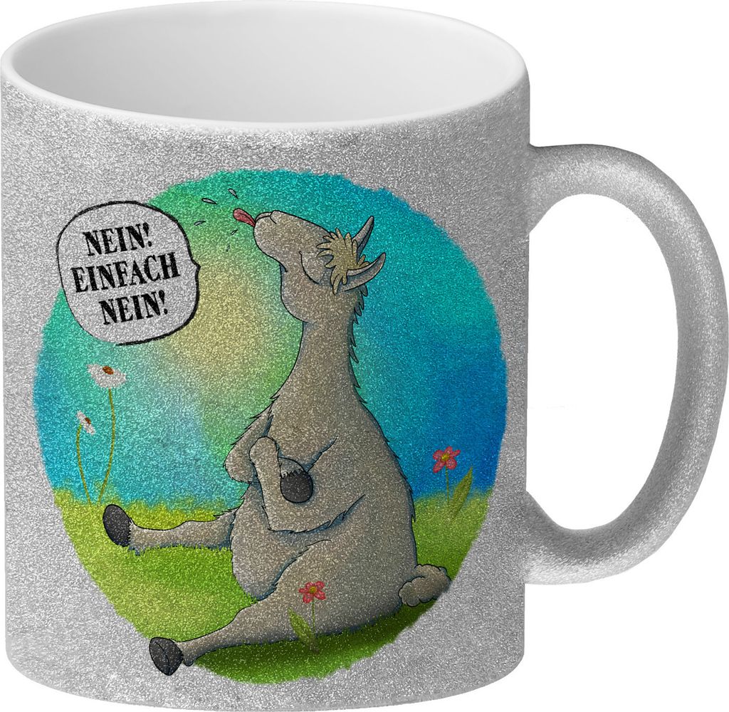 Nein! Einfach Nein! Glitzer-Glitzer-Kaffeebecher mit Lama Motiv