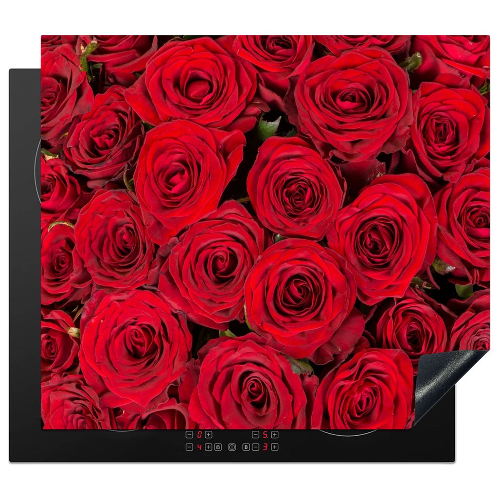 KitchenYeah Herdabdeckplatte Rosen - Rot - Blumen - Natur , 59x52cm, Küche Deko, Glaskeramikkochfeld Herdabdeckung, Abdeckplatte fùr Kochfeld