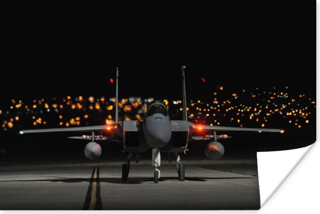 MuchoWow Poster Flugzeuge - Nacht - Orange - Schwarz 30x20 cm - Plakate - Print