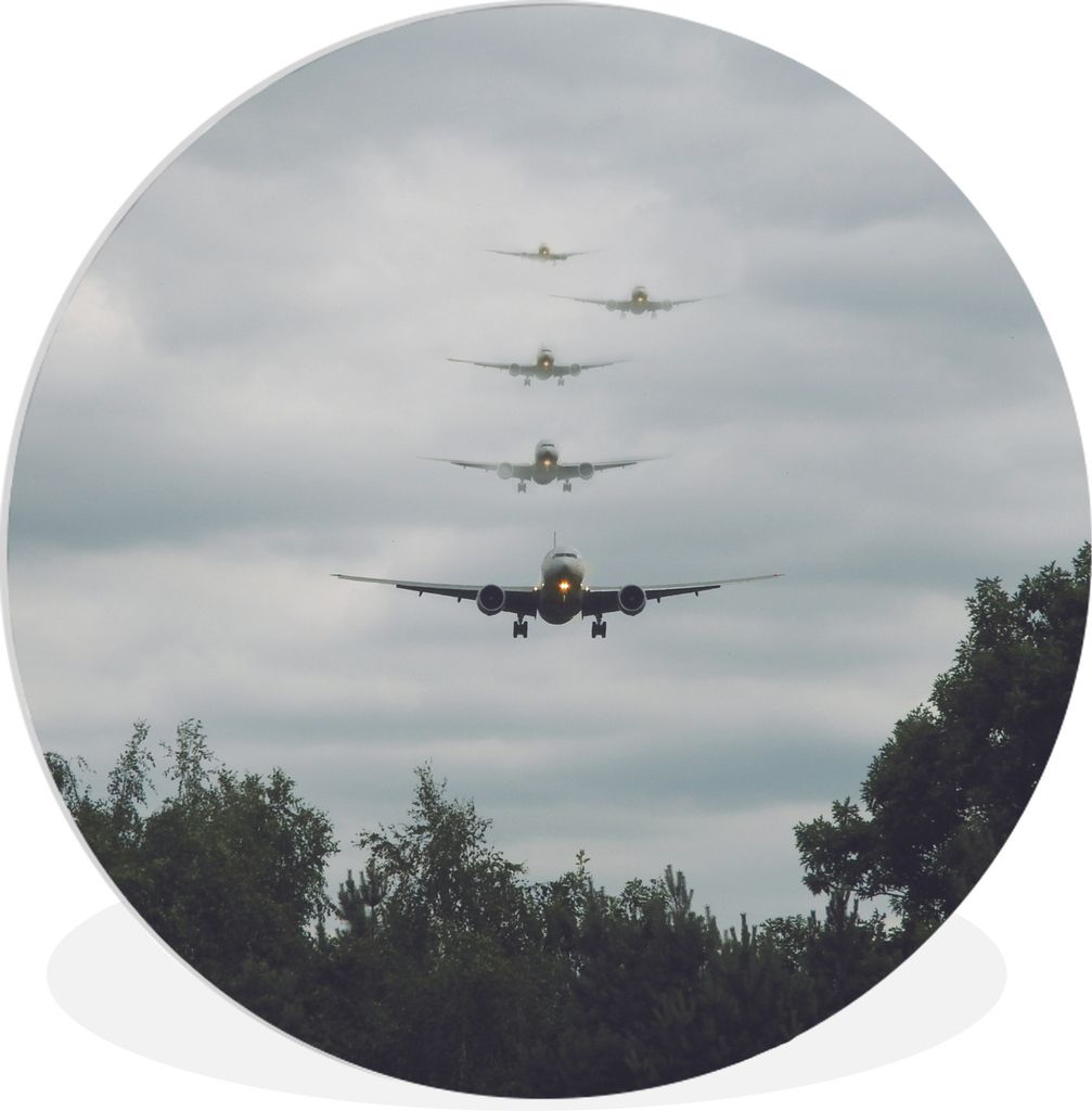 MuchoWow Rundes Wandbild - Runde Bilder Mehrere Flugzeuge setzen zur Landung an Ø 60 cm Kreis Wanddekoration Kunststoff - Wandkreis - Wandschmuc...