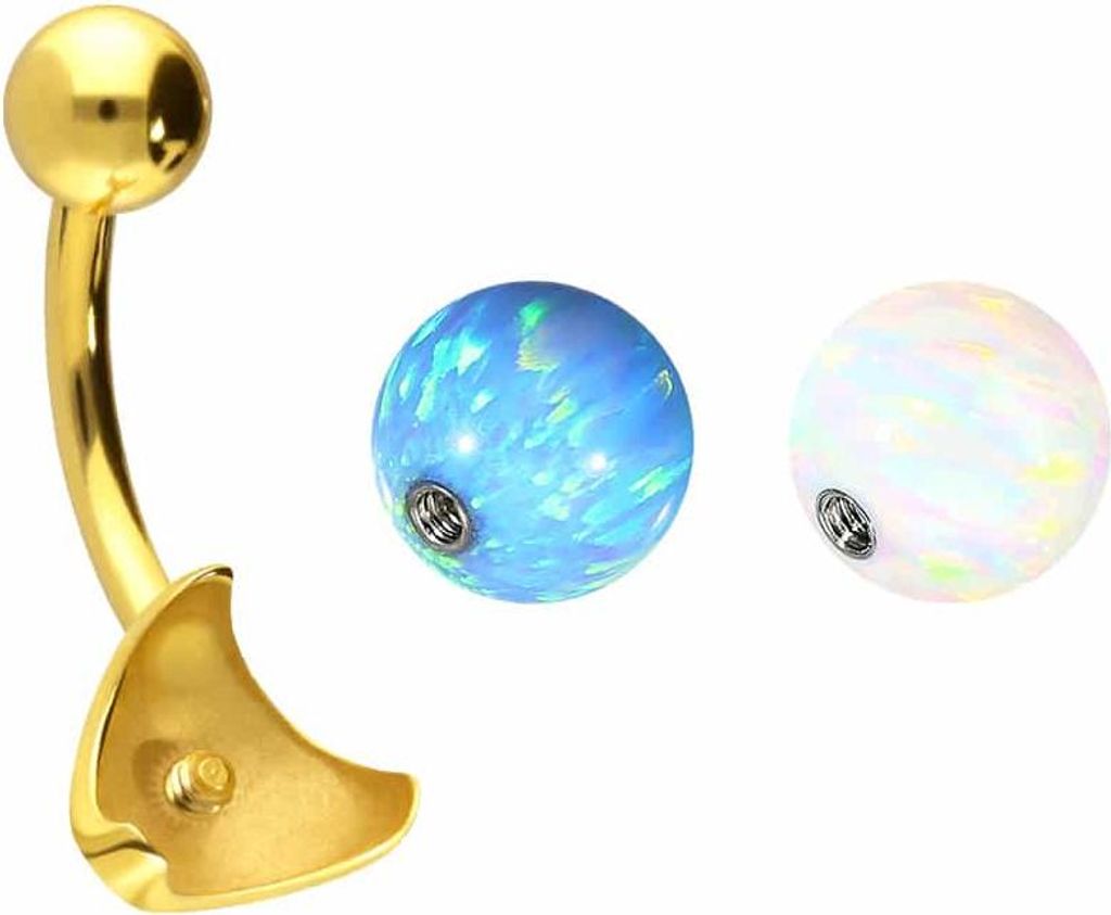 Bauchnabelpiercing Titan Bananabell mit Innengewinde 2ER KUGELSET Gold Stablänge: 10mm