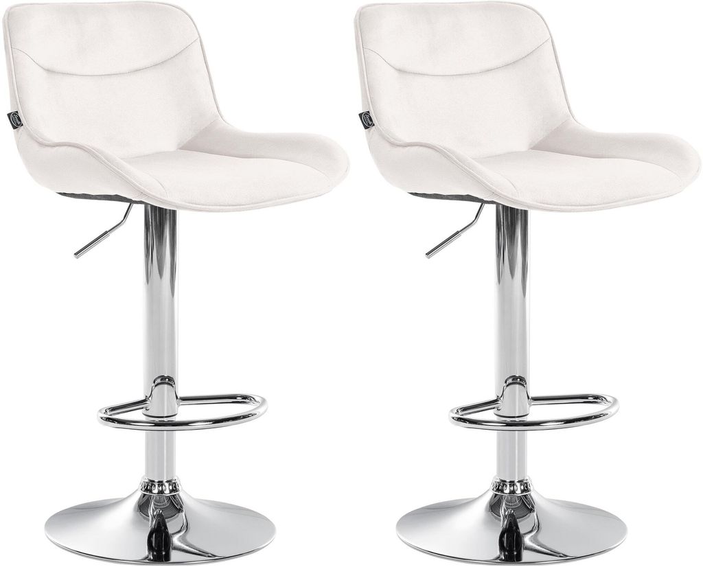 CLP 2er Set Barhocker Vonore Samt, Höhenverstellbar Und 360 Grad Drehbar creme Gestell Farbe chrom