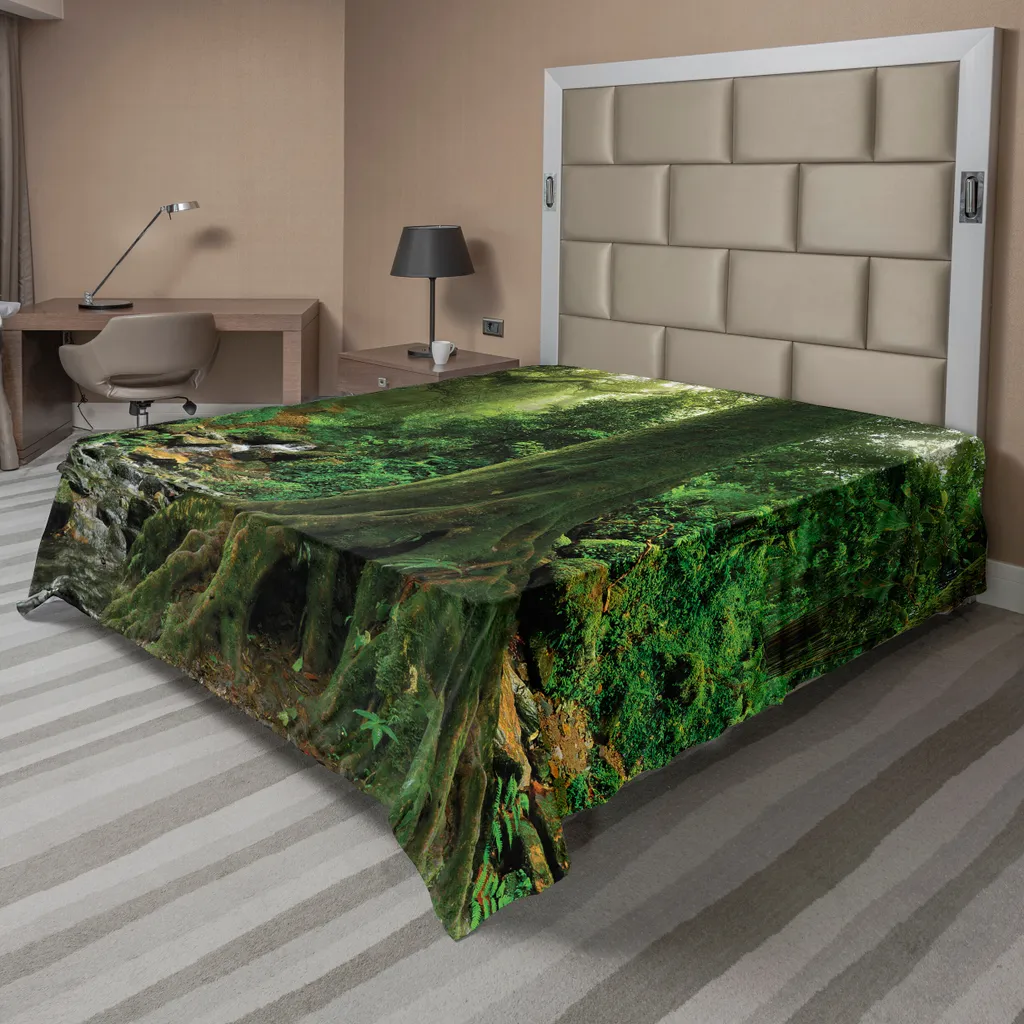 Drap de lit pour décoration de chambre ambiance nature forêt verte 266x260