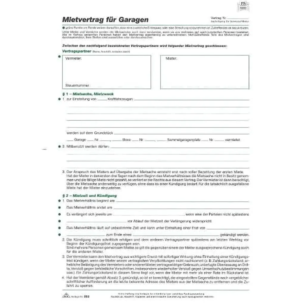 Formulaire de location garage RNK Verlag 553 - 4 pages pliées format A4