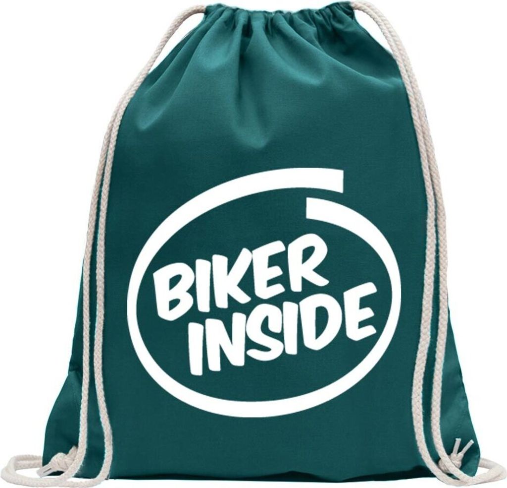 Kiwistar - Turnbeutel - petrol - Biker inside - Motorrad - Fun Rucksack Sport Beutel Gymsack Baumwolle mit Ziehgurt