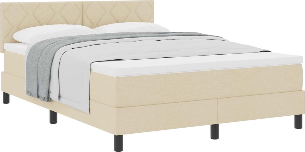 vidaXL Boxspringbett mit Kissen mit Kopfteil Creme 160 x 200 cm Stoff