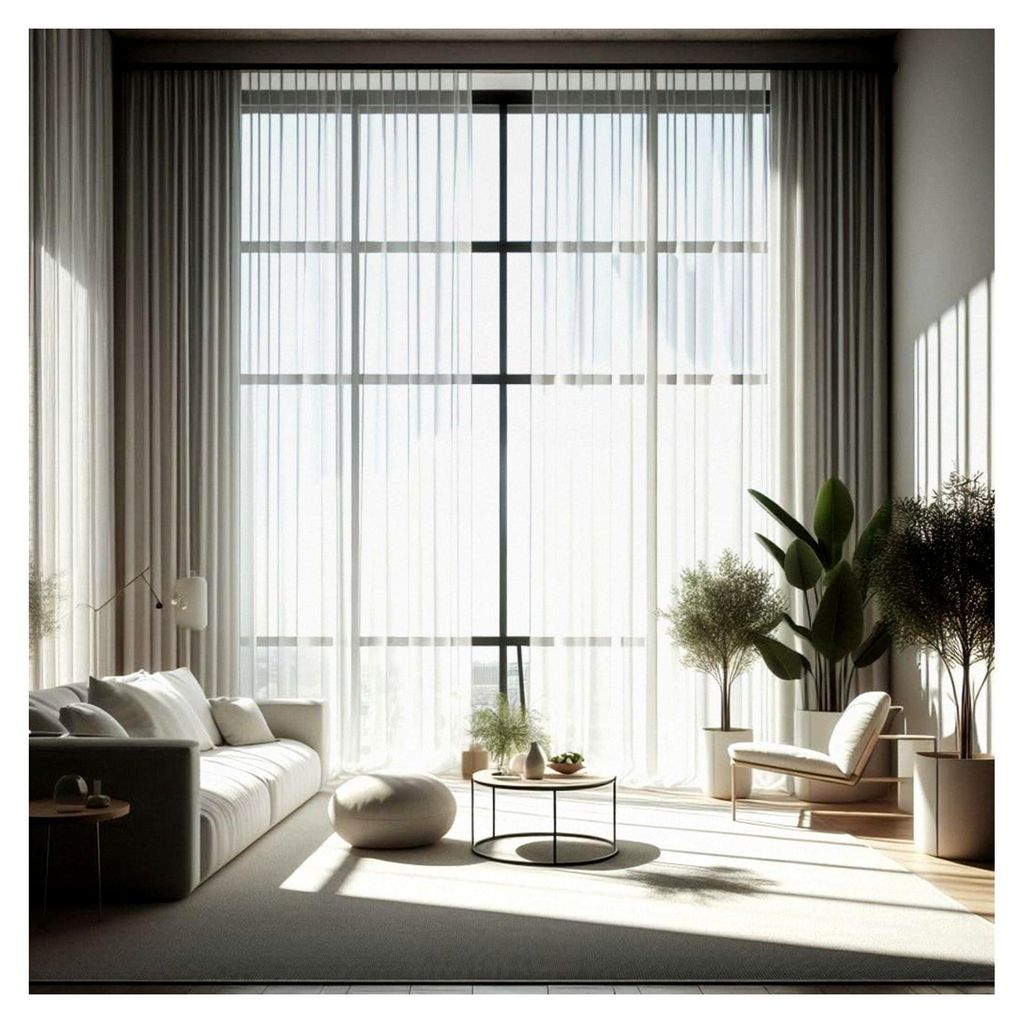 Gardinen Voile weiß halbtransparent mit Kräuselband und Bleiband für Fenster im Wohnzimmer, Schlafzimmer, Kinderzimmer und Hotelzimmer in versch...