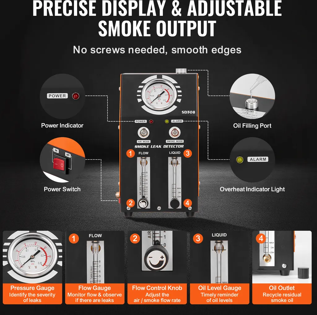 Testeur de Fuites sous Vide à 2 Modes avec Débitmètre et Pompe à Air