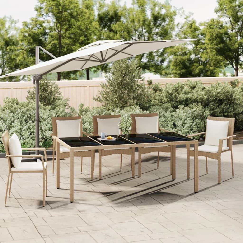 ZMH Gartentisch mit Glasplatte Beige Poly Rattan & Hartglas