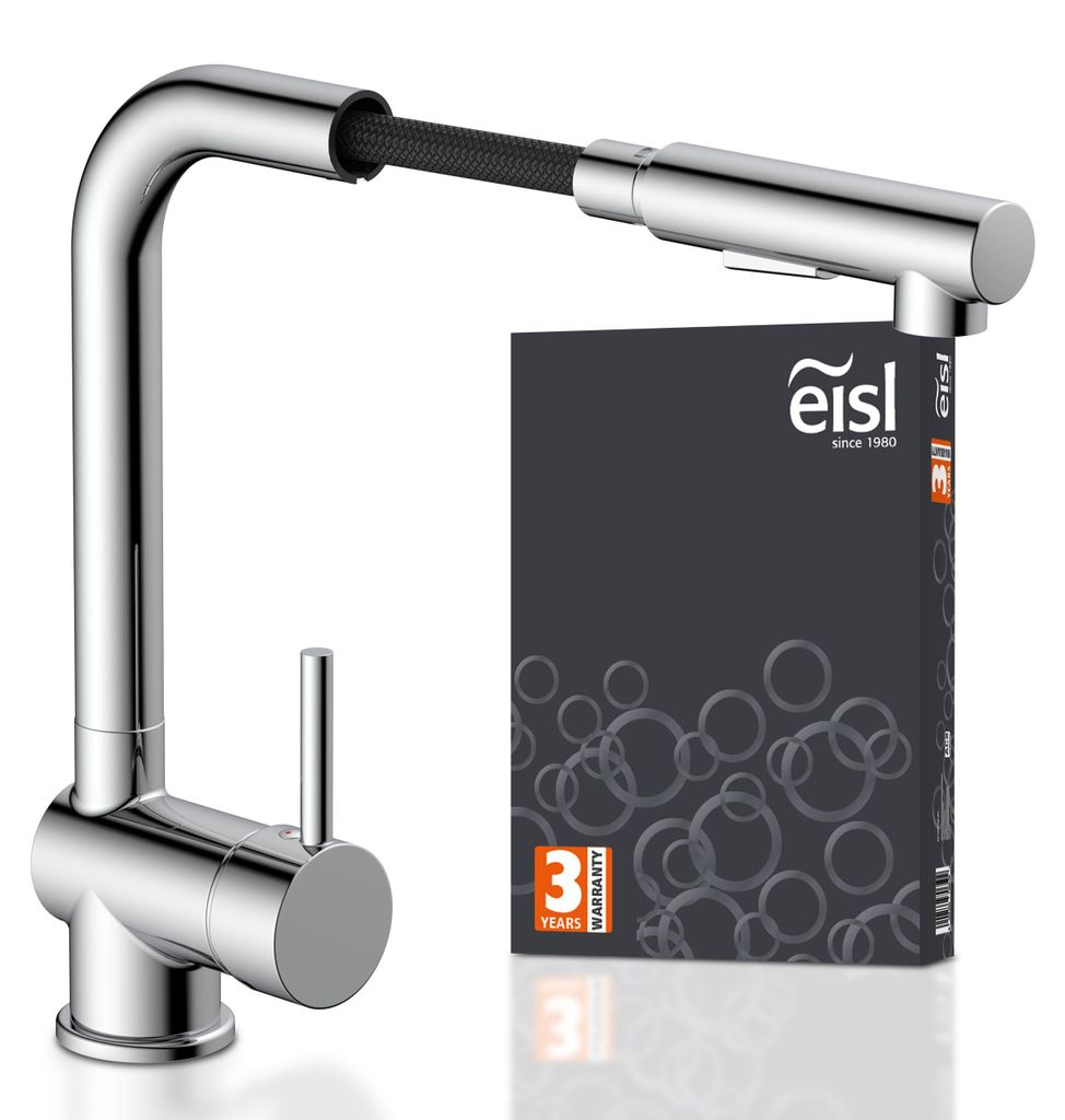 eisl Küchenarmatur mit Geschirrbrause, Wasserhahn Küche ausziehbar Chrom