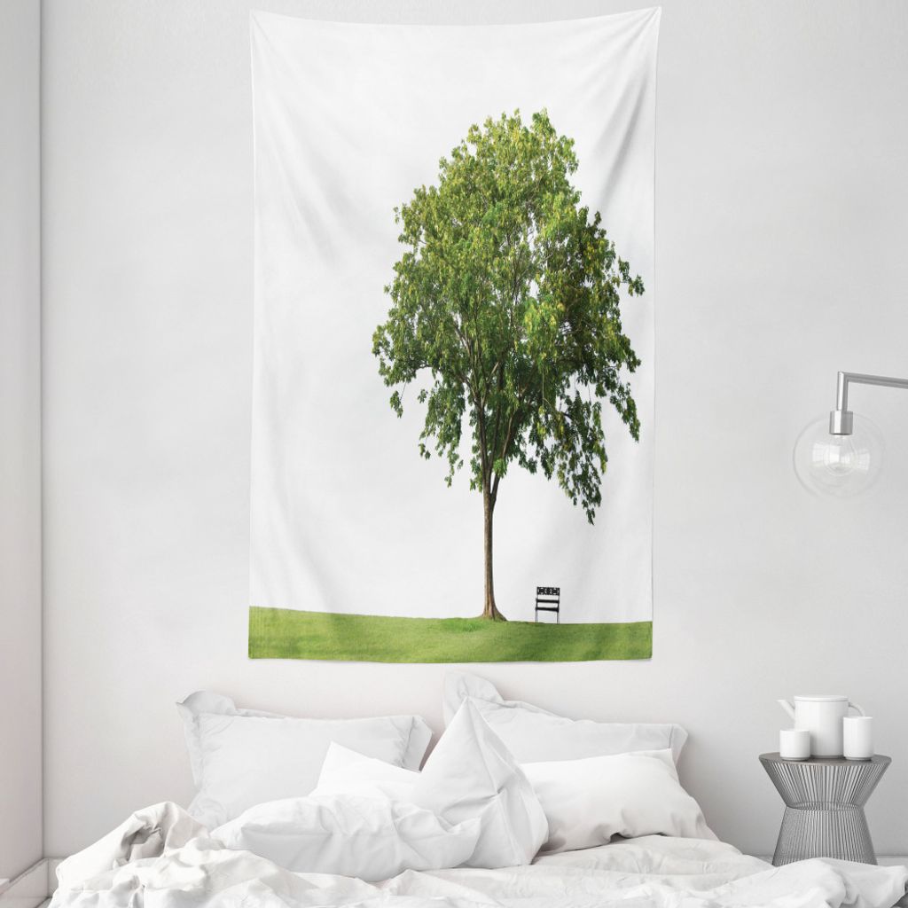 ABAKUHAUS Grün Wandteppich und Tagesdecke, Solitude Bench Niemand aus Weiches Mikrofaser Stoff Waschbar ohne Verblassen Digitaldruck, 140 x 230 cm...