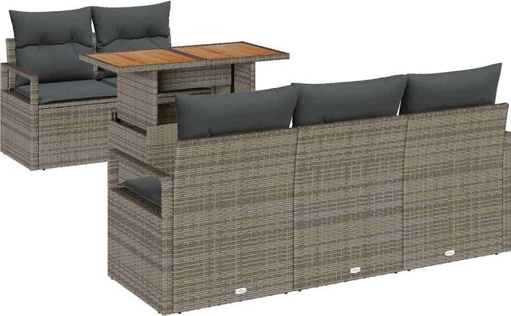 vidaXL Garten-Sofa-Set mit Speicher 6 pcs Grau Poly Rattan