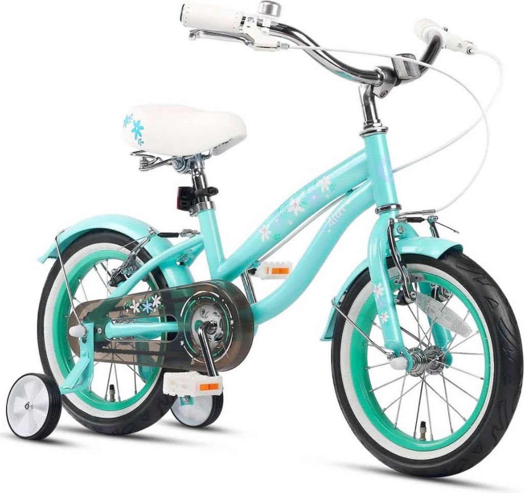 Glerc Freesia 16 Zoll Kinderfahrrad Retro Vintage Grün, für Mädchen 4-7 Jahre, mit Stabilisatoren und Kickstand