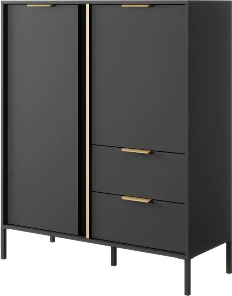 Kommode LARYSA mit 2 Schubladen und 2 Türen, Sideboard in Farbe: Anthrazit, Schrank in Größe: 103,3x123,4x39,5 cm