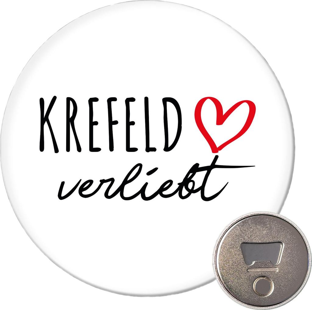Huuraa Magnet Krefeld verliebt 59mm Kühlschrankmagnet rund Produktbild 