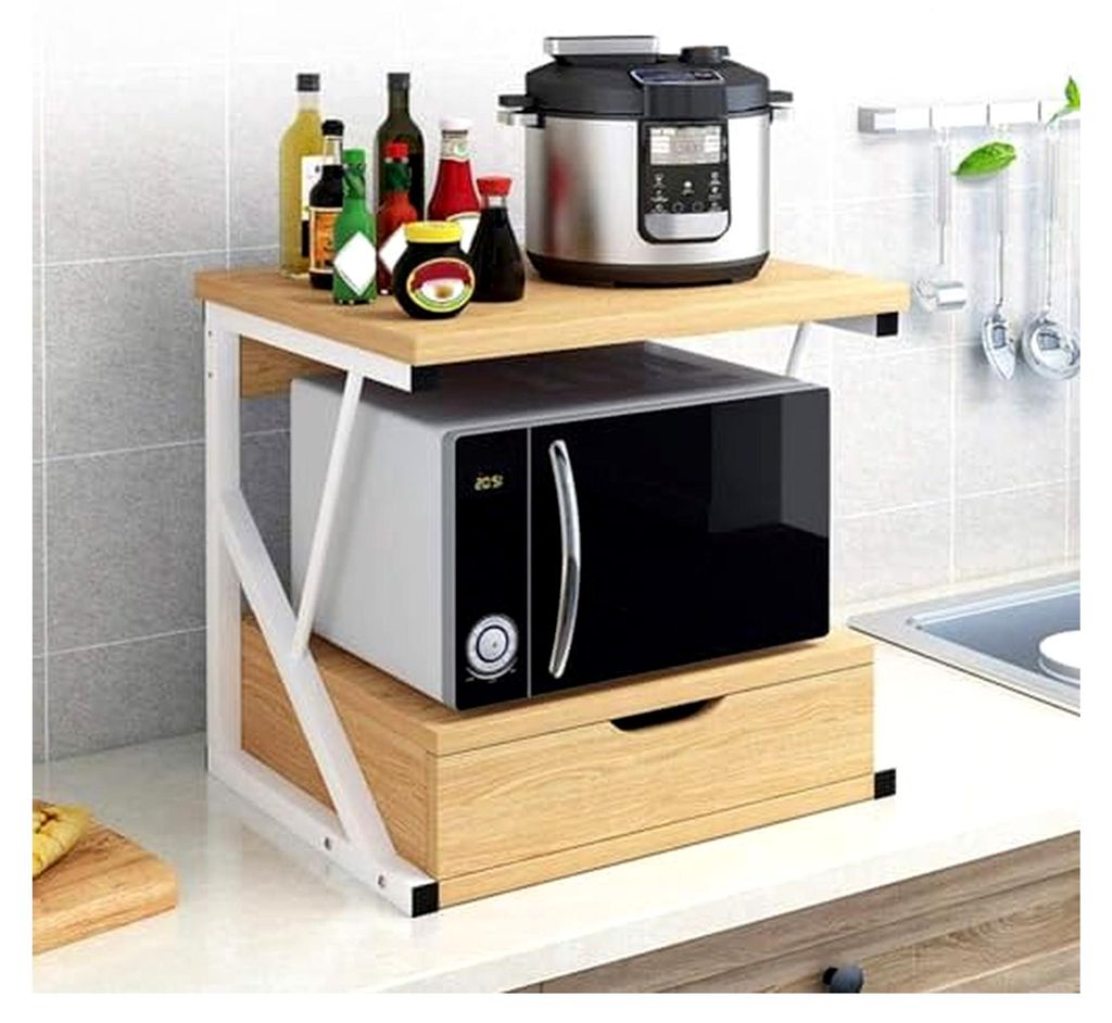 Robuster Mikrowellenständer mit Schublade, vielseitiges Küchenregal für Toaster, Mikrowelle, Drucker und Geräte, stabile Arbeitsfläche