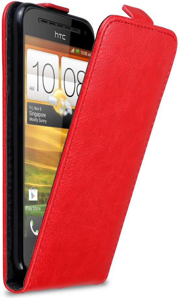 Cadorabo Hülle für HTC ONE SV Schutzhülle in Rot Flip Handyhülle Case Cover Etui Kunstleder