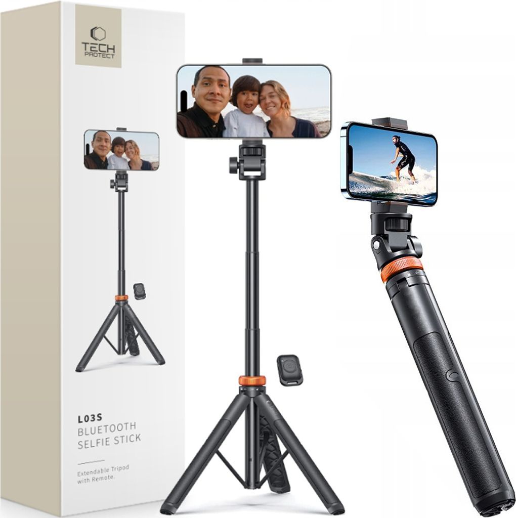 Tech-Protect Selfie Stick Bluetooth con telecomando, 148 cm Immagine del prodotto 