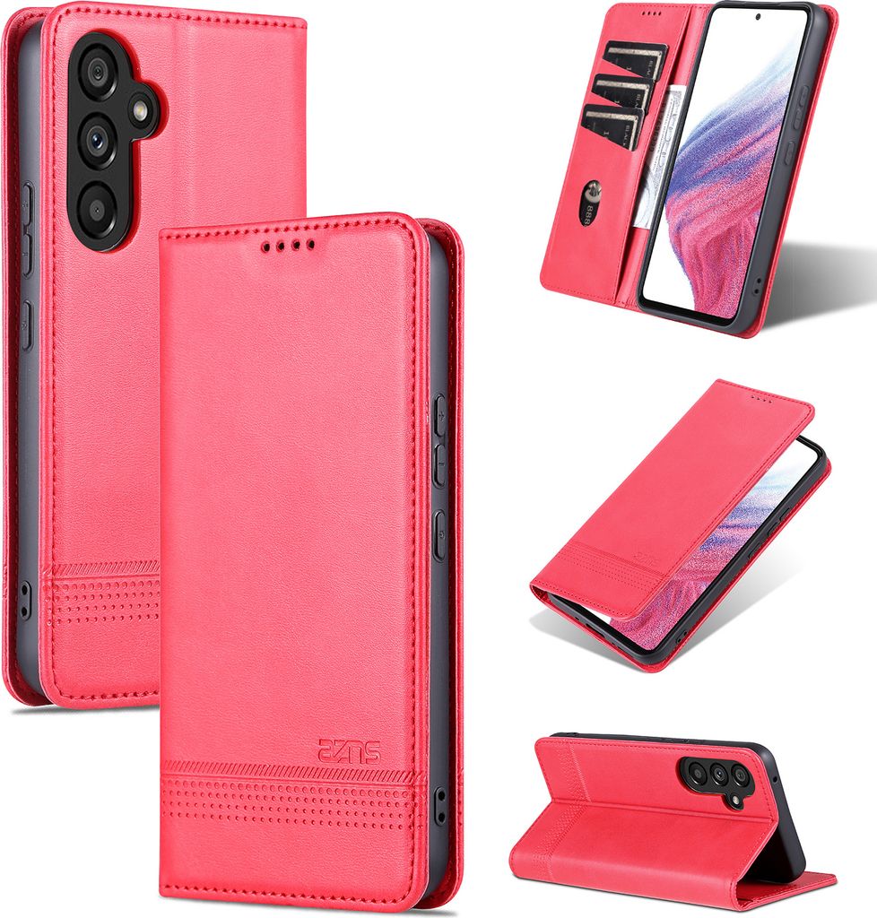 Leder Hülle für Samsung Galaxy A54 5G, Klapphüllen Brieftasche Magnetverschluss Ständer Schutzhülle Rosa