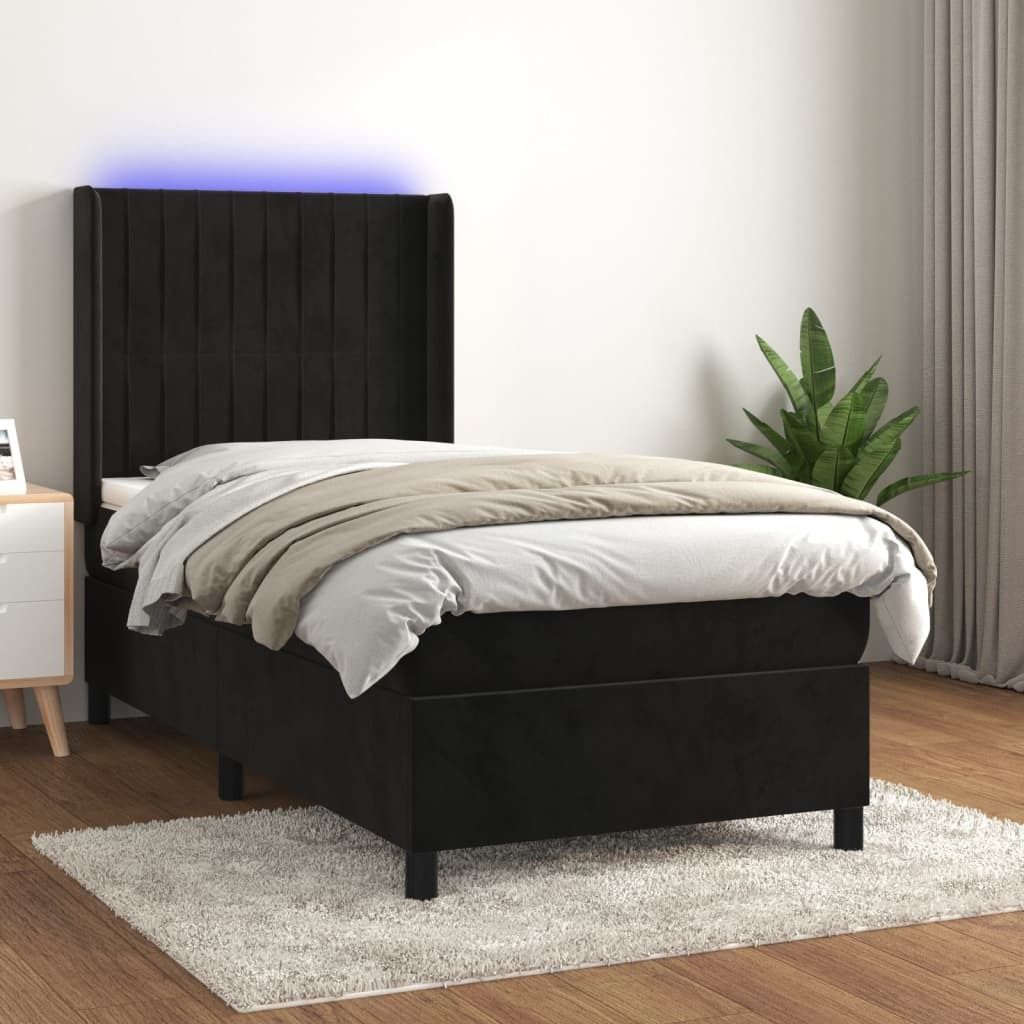 "Rabatt" Boxspringbett mit Matratze - 2 Personen - Strapazierfähiger Stoff - & LED Schwarz 90x190 cm Samt - Klassische Betten CC6649