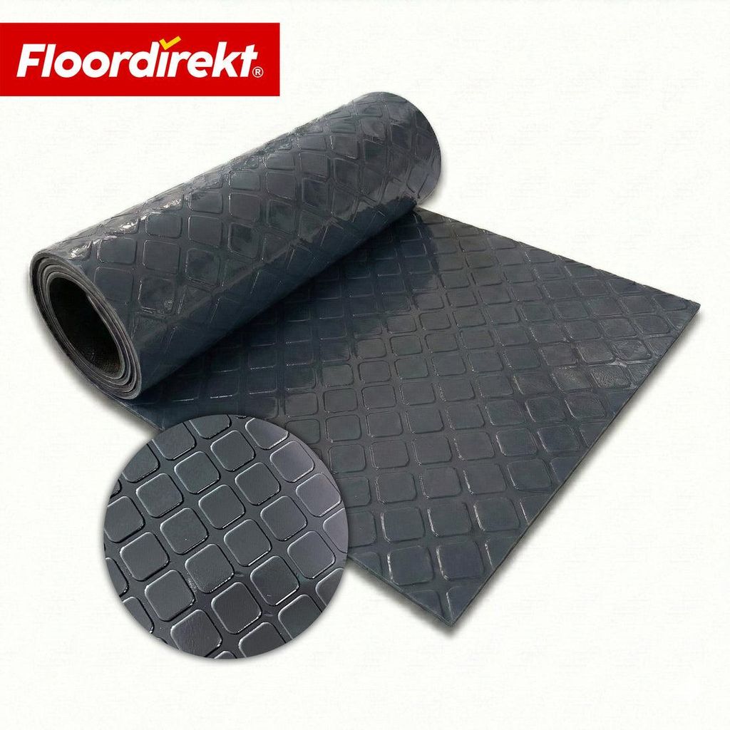 Floordirekt PVC-Bodenbelag Check Quadra, 110 x 500 cm, rutschfest & pflegeleicht, Quadrat-Optik, Zuschnitt nach Maß, für Garage & Werkstatt und L...