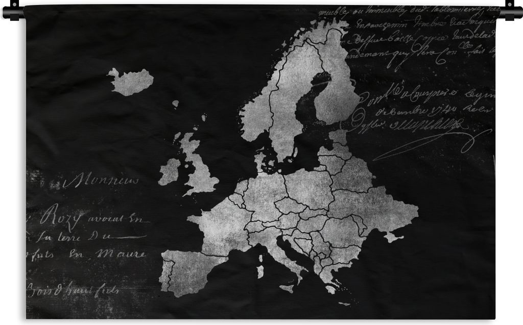 MuchoWow Wandteppich Wandbehang Eurocard mit kursivem Text - schwarz und weiß 60x40 cm Tapisserie Dekoration Wandtuch - Wanddekorationen