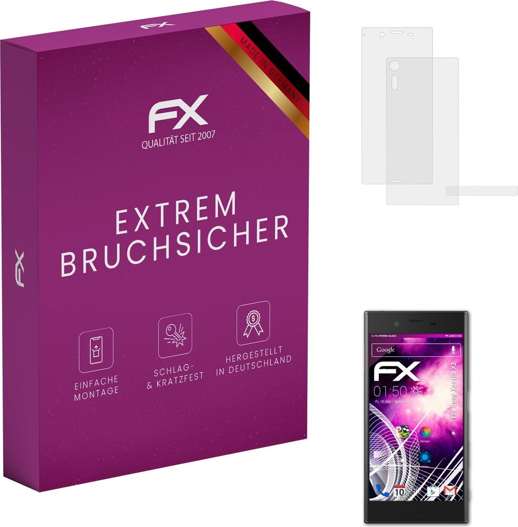 atFoliX FX-Hybrid-Glass Displayfolie kompatibel mit Sony Xperia XZ Glasfolie