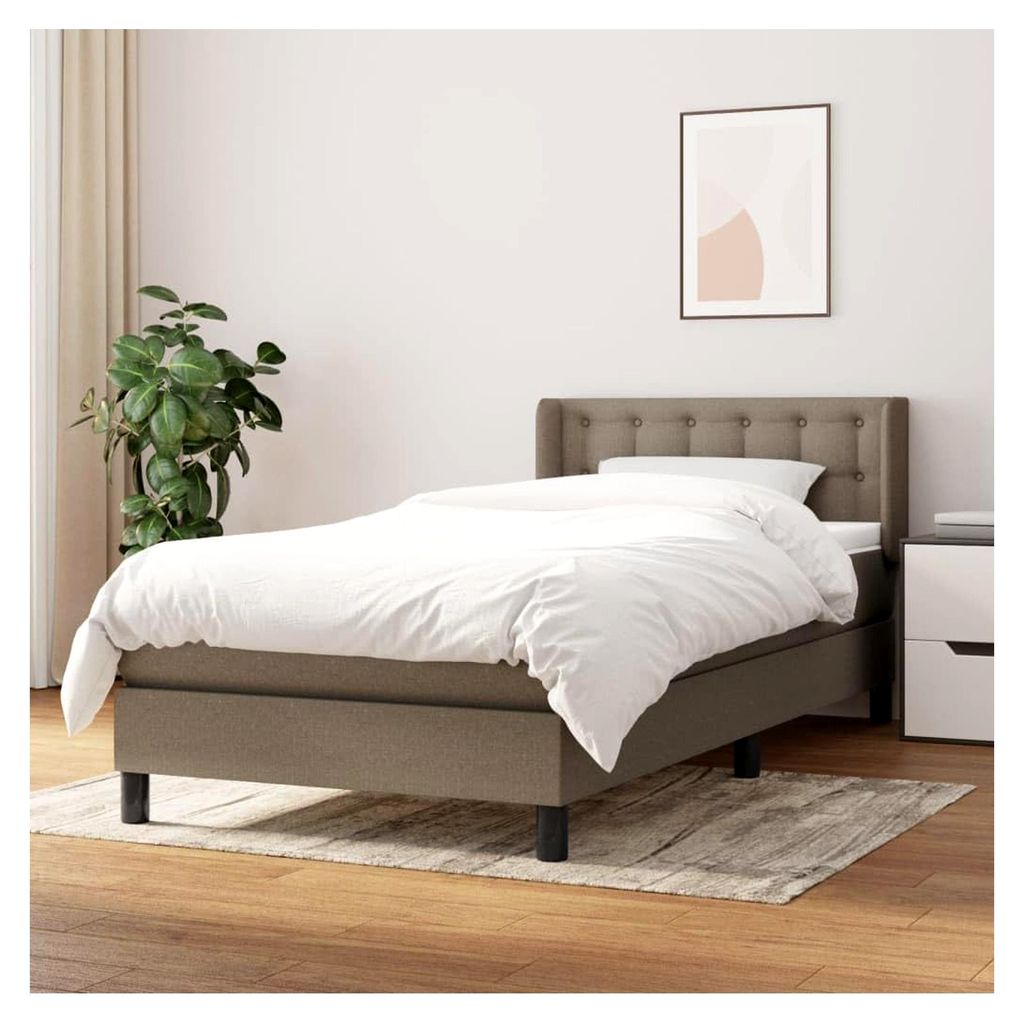 Lattenrost mit Matratze, Taupe, 90 x 200 cm, Stoff, Plattformbett, mit Lattenhalter, einfache Montage, für Schlafzimmer, Erwachsene