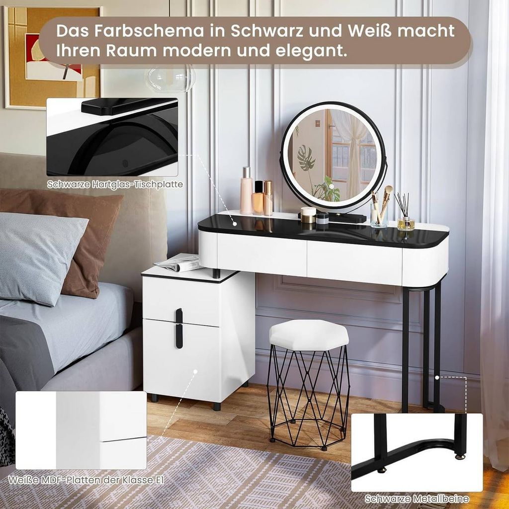 WOLTU Schminktisch mit LED, Glasplatte,  Seitenschrank, Produktbild 7