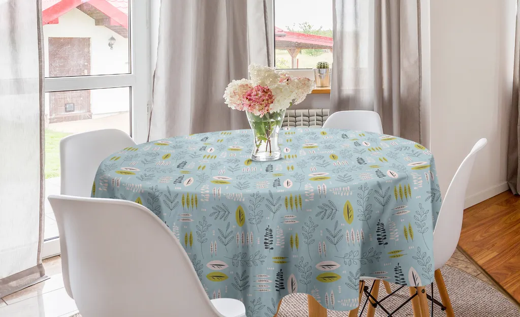ABAKUHAUS Tovaglia Rotonda 150 cm Botanica Antimacchia Blu Multicolore