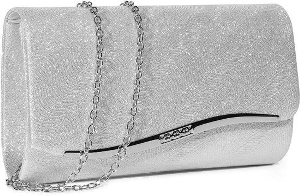 Pochette de soirée rigide noire avec bandoulière amovible en métal doré