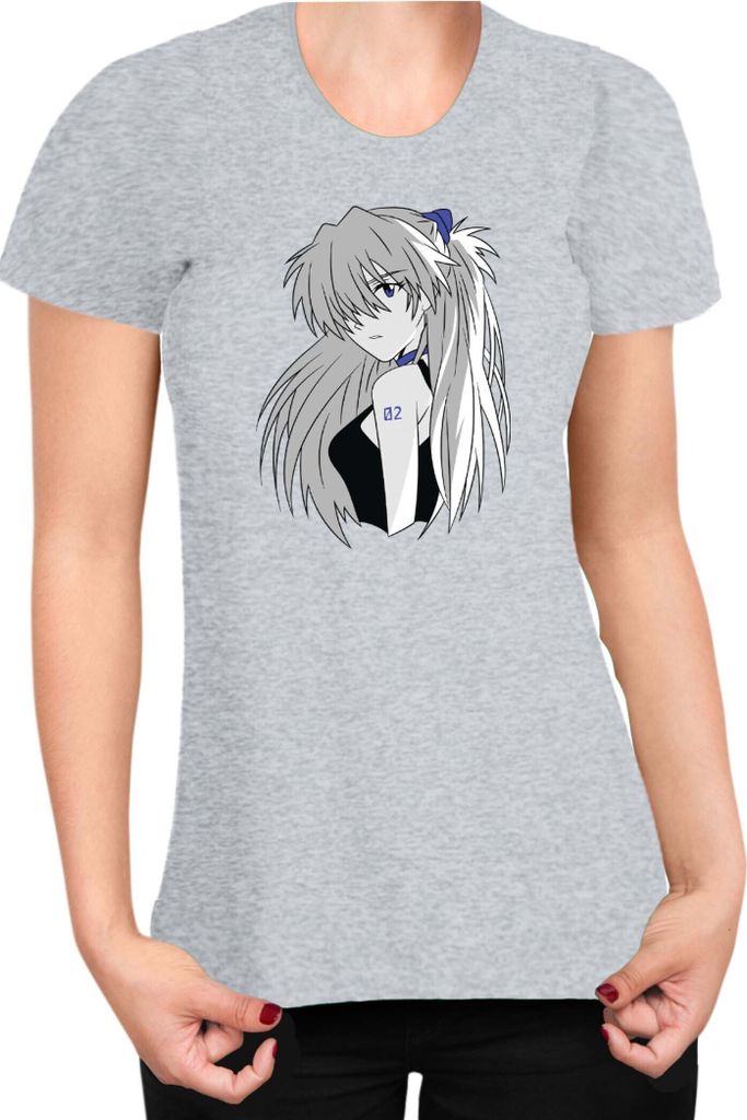 Damen T-Shirt Japan Anime Manga Neon Anime Genesis Manga Evangelion Asuka Langley Soryu 04 Asuka Legendary Pilot, Lady XL / Grau